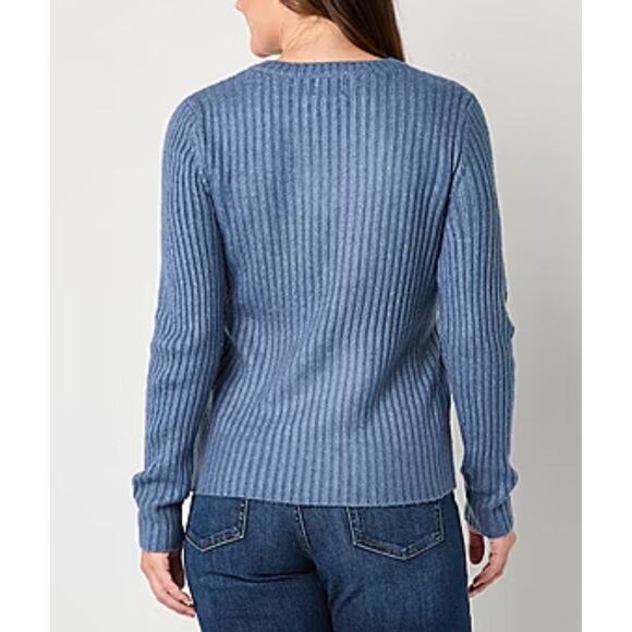 St John's Bay Women's Sweater Soft Ribbed Blue V-Neck Pullover Knit - Size Small - Picture 2 of 7